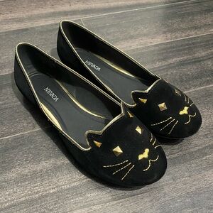 Black & Gold Cat Flats - Size 7